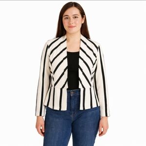 Chicos Womens White Black Ecru Long Sleeve Stripe Ottoman Jacket Size 0 (Sm)